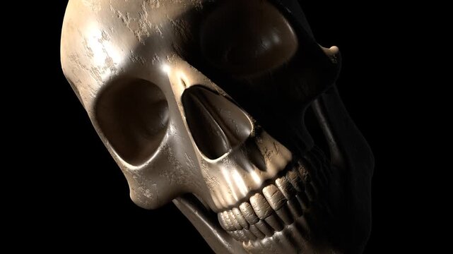 Photorealistic Human Skull Animation.A 3D animation of a highly detailed, photorealistic human skull. Perfect for projects with a mysterious, horror, or medical theme.