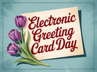 Celebrate electronic greeting card day with beautiful tulips and festive typography