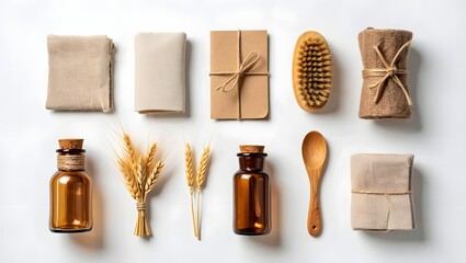 Sustainable lifestyle products arranged neatly for a minimalist aesthetic display shot