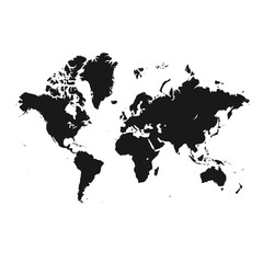 Silhouette of the world, continents rendered in solid black, against white background