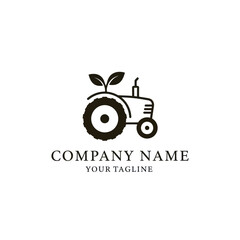Minimalist Agriculture Logo Design Featuring Tractor with Plant Sprouts and Placeholder Text, Flat Vector Elements, Vector Illustration, Simple Vector, Stylized Vector Drawing, Vector Template, Clean