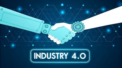 Robotic and human hand handshake symbolizing industry 4.0 and futuristic technology
