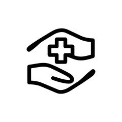 Obraz premium Simple black icon of two hands gently holding a cross on a clean white background
