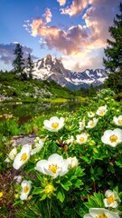 Mountain flowers at dawn