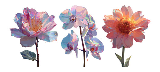 Obraz premium Elegant Flower Illustrations in Pastel Colors on a Transparent Background
