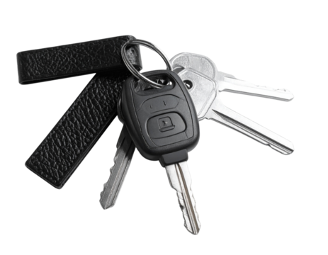 Everyday Keychain with Car Key and Leather Strap – Transparent PNG