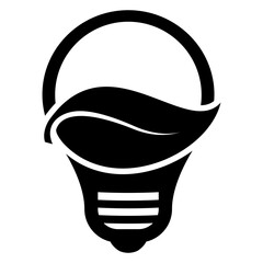 Logo energía renovable. Icono bombilla eléctrica con hoja de planta
