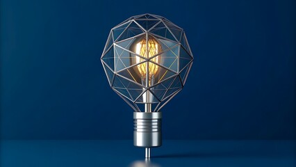 Modern geometric light bulb design with glowing filament
