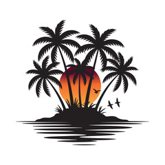 Circular Palm Tree and Tropical Sunset T-Shirt Graphic