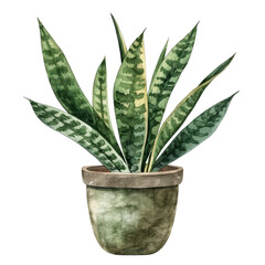 Vibrant snake plant in a rustic pot against a transparent background showcasing natural beauty