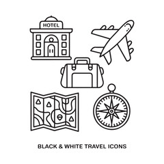 Travel and Vacation Planning Vector Doodle Line Art Icons