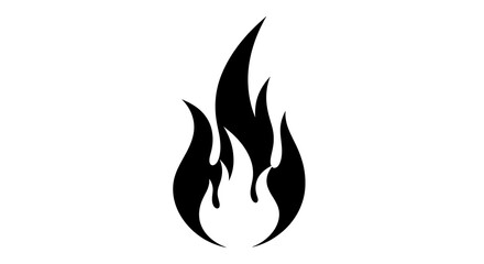 Stylized Black Flame Icon on White Background for Design Projects.