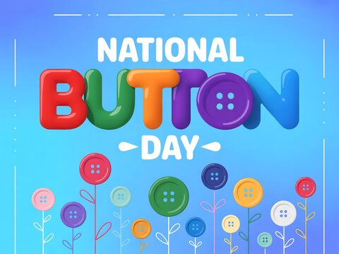 Celebrate national button day with colorful playful lettering and a whimsical display of buttons