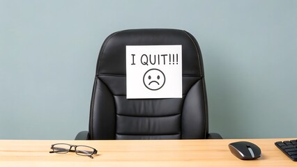 Fototapeta premium Resignation concept with office chair and i quit sign on desk 