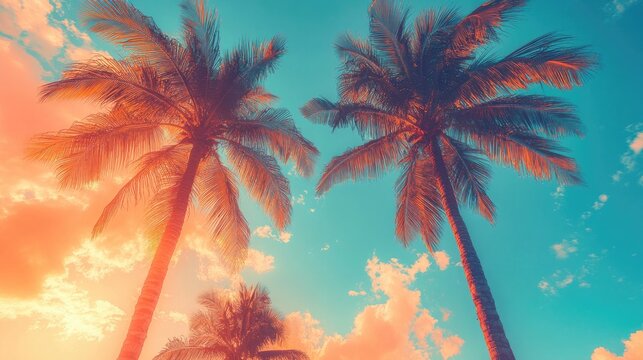 Tropical Palm Trees with Vintage Retro Tones, Beach Vibe for Relaxing and Warm Themed Designs.