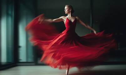 Fototapeta premium Graceful ballerina in a flowing red dress