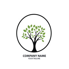 Obraz premium Stylized Green Tree Logo in Black Circle with Placeholder Text on White Background - Modern Nature-Inspired Branding Icon, Flat Vector Elements, Vector Illustration, Simple Vector, Stylized Vector
