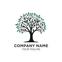 Minimalist Tree of Life Logo with Birds and Green Leaves, Embodying Community and Growth, Perfect for Modern Company Branding and Identity Design, Flat Vector Elements, Vector Illustration, Simple