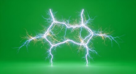 Lightning electric discharge effect for chromakey on green screen background. Dynamic energy burst and power flash element.