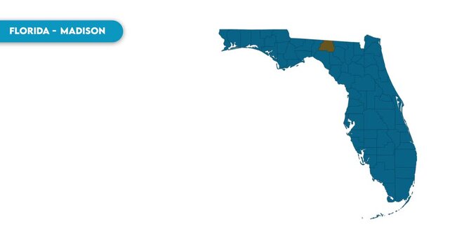 Madison Map Video, Florida map, Political Map of Florida, national flag and borders, perfect for presentations, travel, education, geography, and global studies.