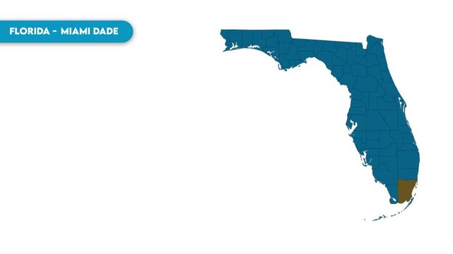 Miami Dade Map Video, Florida map, Political Map of Florida, national flag and borders, perfect for presentations, travel, education, geography, and global studies.