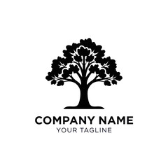 Obraz premium Elegant Black Silhouette Tree Logo with Company Name and Tagline, Ideal for Business Branding and Corporate Identity on a Clean White Background, Flat Vector Elements, Vector Illustration, Simple