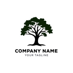 Obraz premium Stylized Tree Logo with Dark Green Foliage and Black Trunk on a White Background for Branding, Flat Vector Elements, Vector Illustration, Simple Vector, Stylized Vector Drawing, Vector Template,