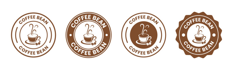 Coffee shop logo. retro badge coffee bean and leaf branch with mountain natural icon line stamp logo vector design in vintage hipster modern style, premium coffee shop bar brand symbol icon