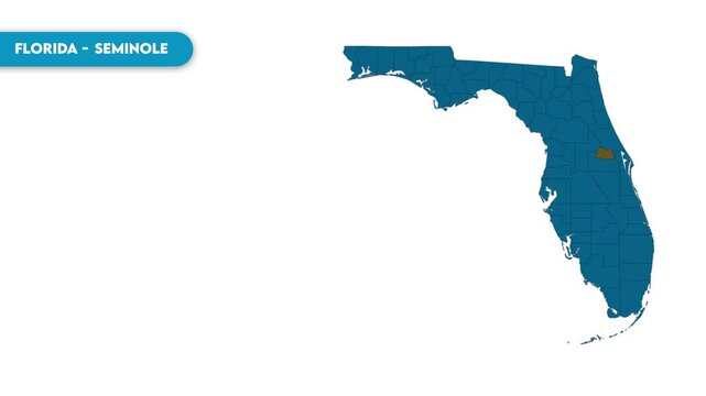 Seminole Map Video, Florida map, Political Map of Florida, national flag and borders, perfect for presentations, travel, education, geography, and global studies.