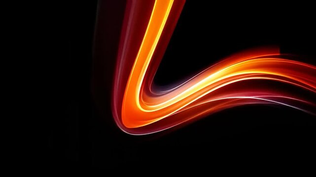 A dynamic abstract design features a flowing, vibrant orange and red pattern against a black backdrop, creating a visually engaging composition.
