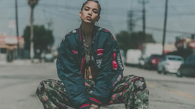 Fashion video set urban street hip-hop look