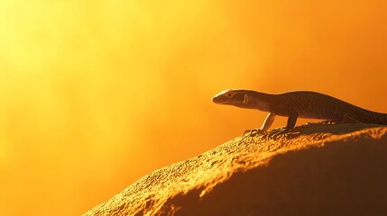 A lizard basks in the warm glow of a desert sunset