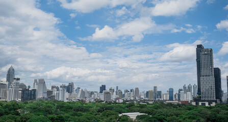 Angle view of buildings in cityscape tower in Bangkok city in Asia Thailand