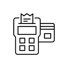 Contactless payment credit card line icon or NFC smartphone via POS terminal line icon isolated on white