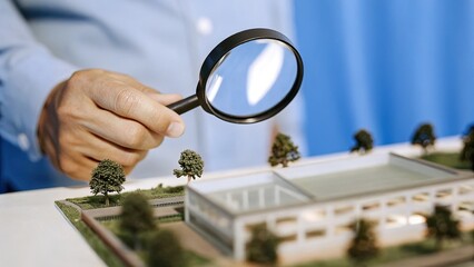 Fototapeta premium Close-up of a hand examining a miniature architectural model