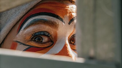 Clown peeking through a fence with expressive makeup
