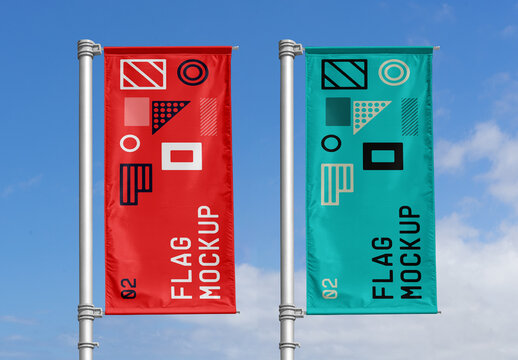 Front View Vertical Flag Mockup