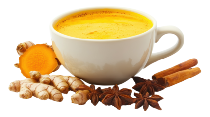 A cup of golden milk with turmeric ginger and star anise