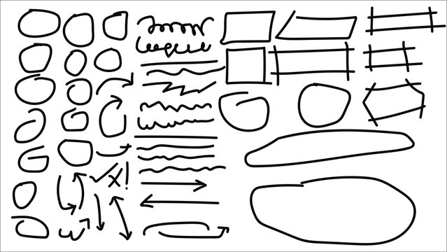 Hand-drawn sketch elements including circles, arrows, lines, and frames. Ideal for highlighting text or annotations in presentations and design projects