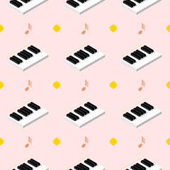 Seamless Pattern Abstract Elements Concert, Performance, Music Piano Keys Notes Vector Design Style Background Illustration Texture For Prints Textiles, Clothing, Gift Wrap, Wallpaper, Pastel