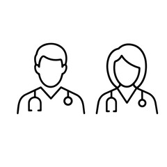 Male and female line doctor avatar icons silhouette isolated on white 