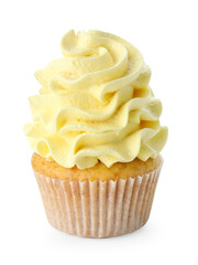 One delicious cupcake with color cream isolated on white