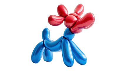 Balloon animal dog with red head and blue body isolated