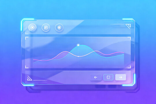 Digital interface with waveform display on a futuristic transparent screen