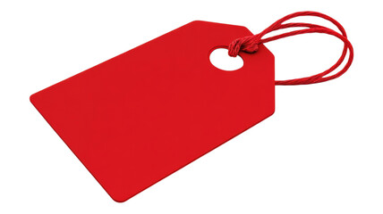 A simple red tag with string on a plain black background