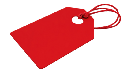 A simple red tag with string on a plain black background