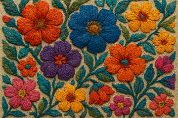 Colorful floral textile art, high quality detailed texture