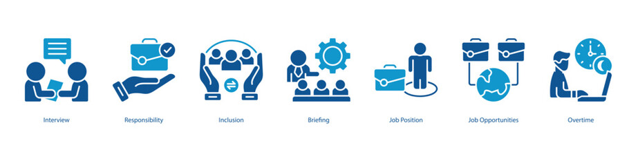 Talent Growth Strategy color banner web icon set vector illustration concept with icon of interview, responsibility, inclusion, briefing, job position, job opportunities, overtime