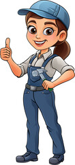 Woman Female Carpenter Cartoon Hammer Builder