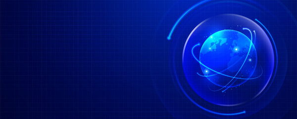 Blue globe in a glass sphere with glowing network lines